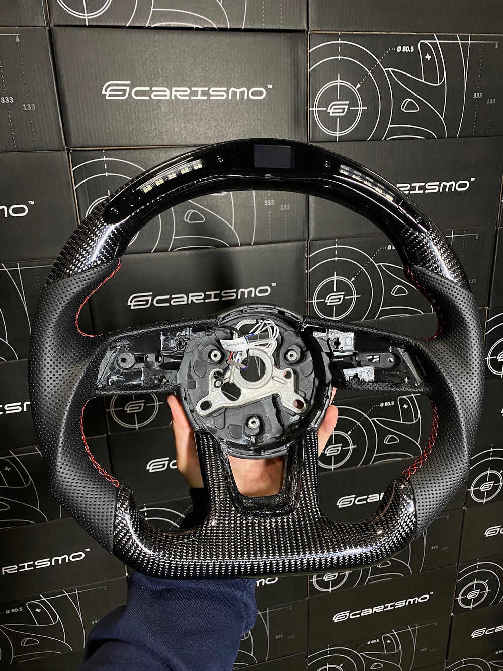 Carismo Steering Wheel For Audi (B9 Wheel) - Classic RPM LED - Gloss Carbon - Perforated Leather - Red