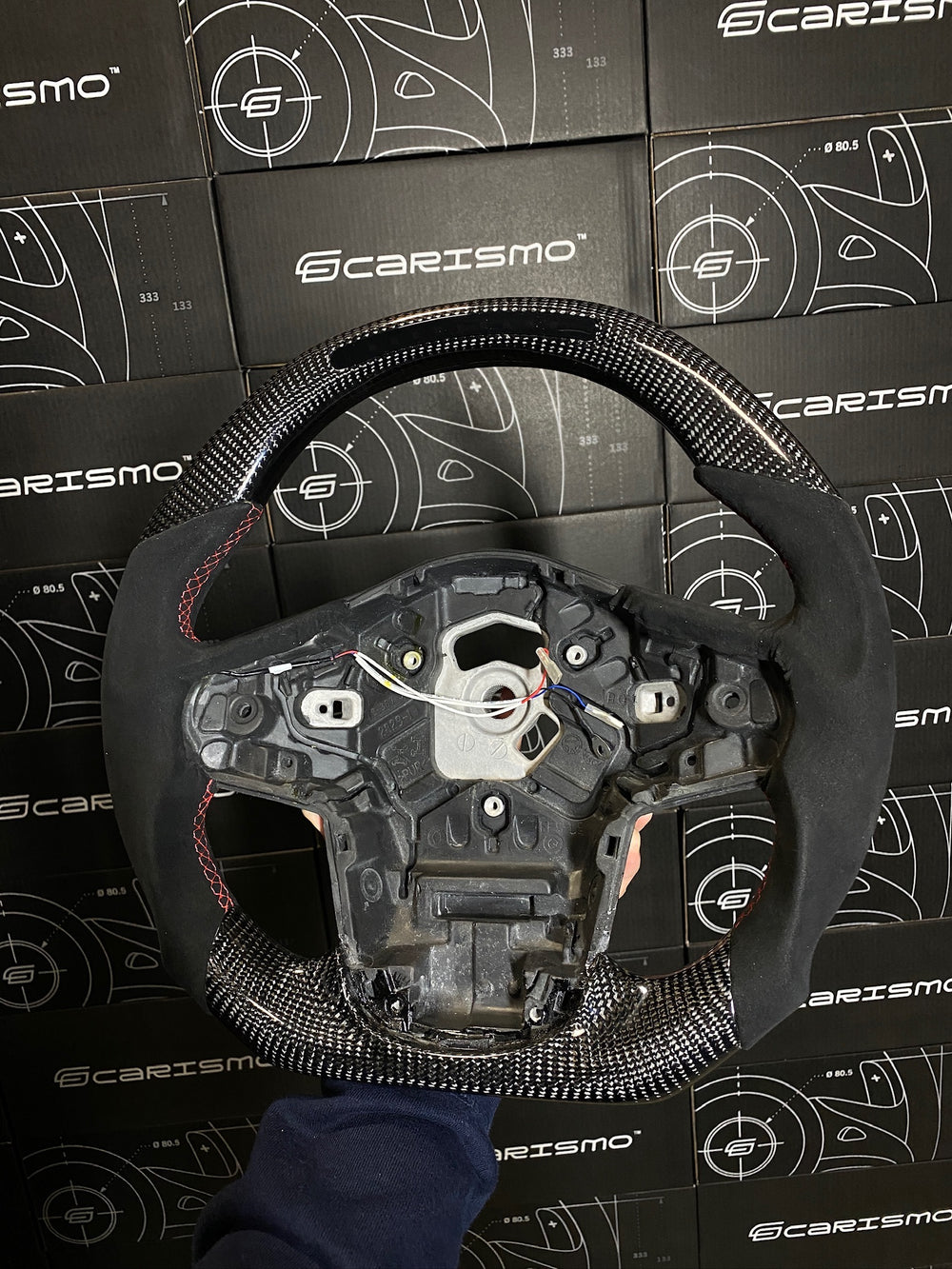 Carismo Steering Wheel For Toyota Supra (MKV) - Sequential RPM LED - Gloss Carbon - Alcantara - Red