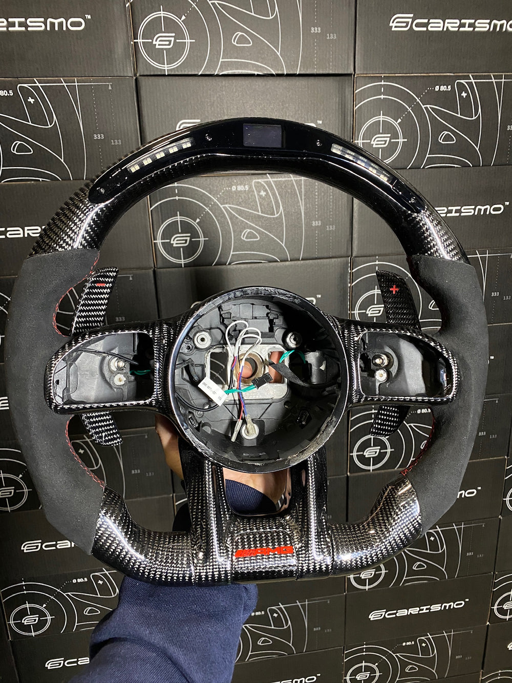 Carismo Steering Wheel For Mercedes/AMG (2020 AMG Performance Wheel) - Classic RPM LED - Gloss Carbon - Alcantara - Red
