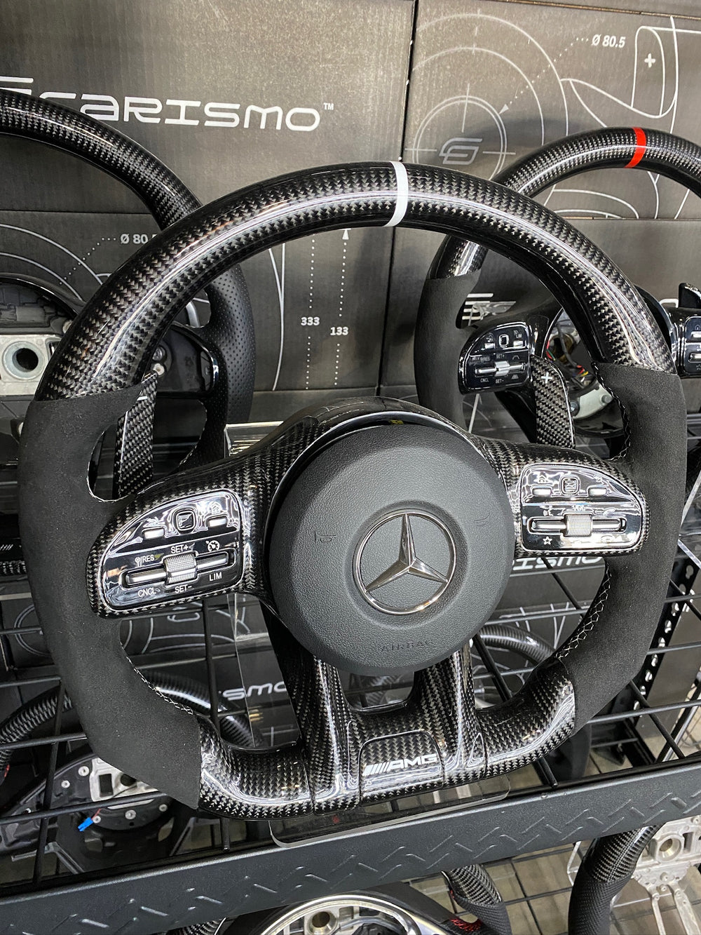 Carismo Steering Wheel For Mercedes/AMG (2020 AMG Performance Wheel) - Sport - Gloss Carbon - Alcantara - White