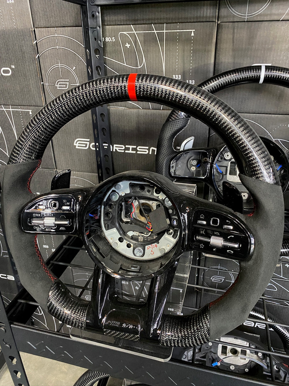 Carismo Steering Wheel For Mercedes/AMG (2020 AMG Performance Wheel) - Sport - Gloss Carbon - Alcantara - Red