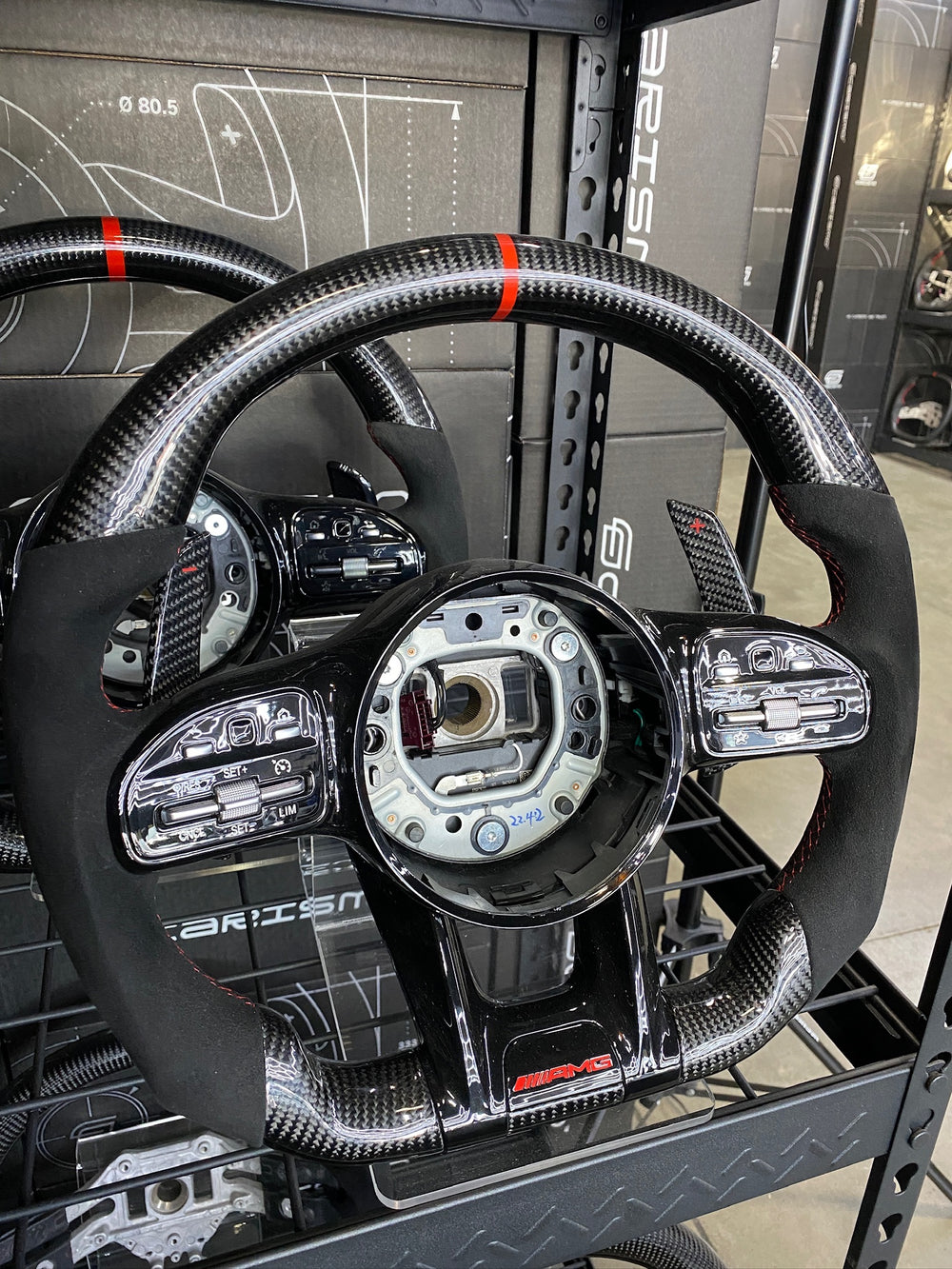 Carismo Steering Wheel For Mercedes/AMG (2020 AMG Performance Wheel) - Sport - Gloss Carbon - Alcantara - Red
