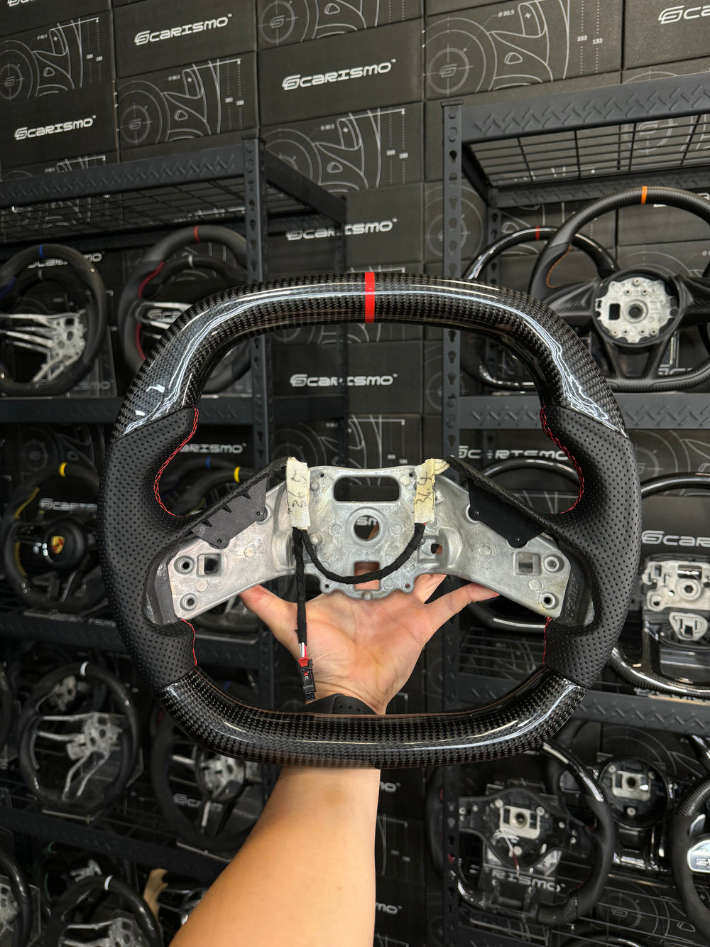 Carismo Steering Wheel For Chevrolet Corvette (C8) - Signature - Gloss Carbon - Perforated Leather - Red