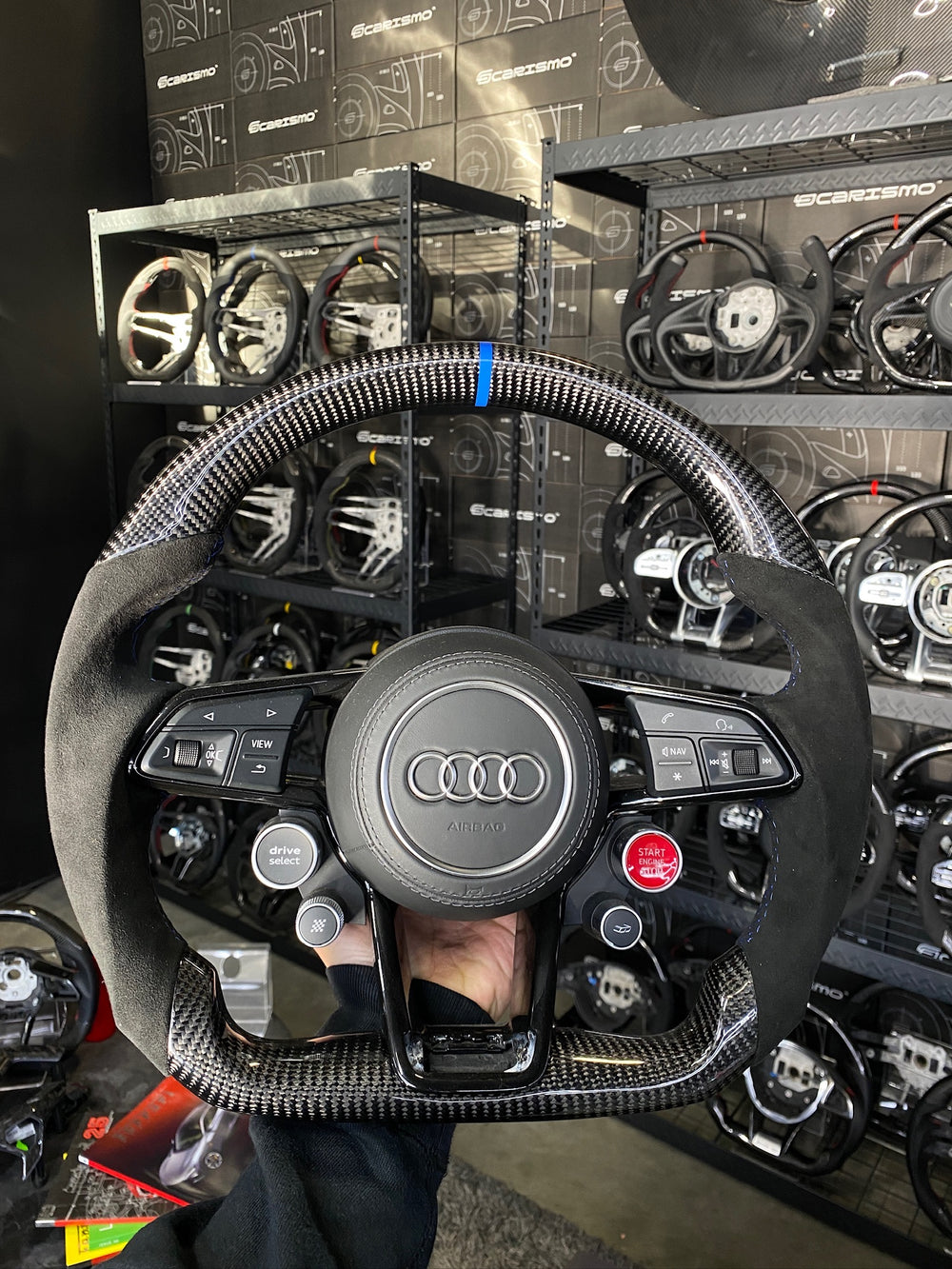Carismo Steering Wheel For Audi R8 (Gen 2) - Sport - Gloss Carbon - Alcantara - Blue