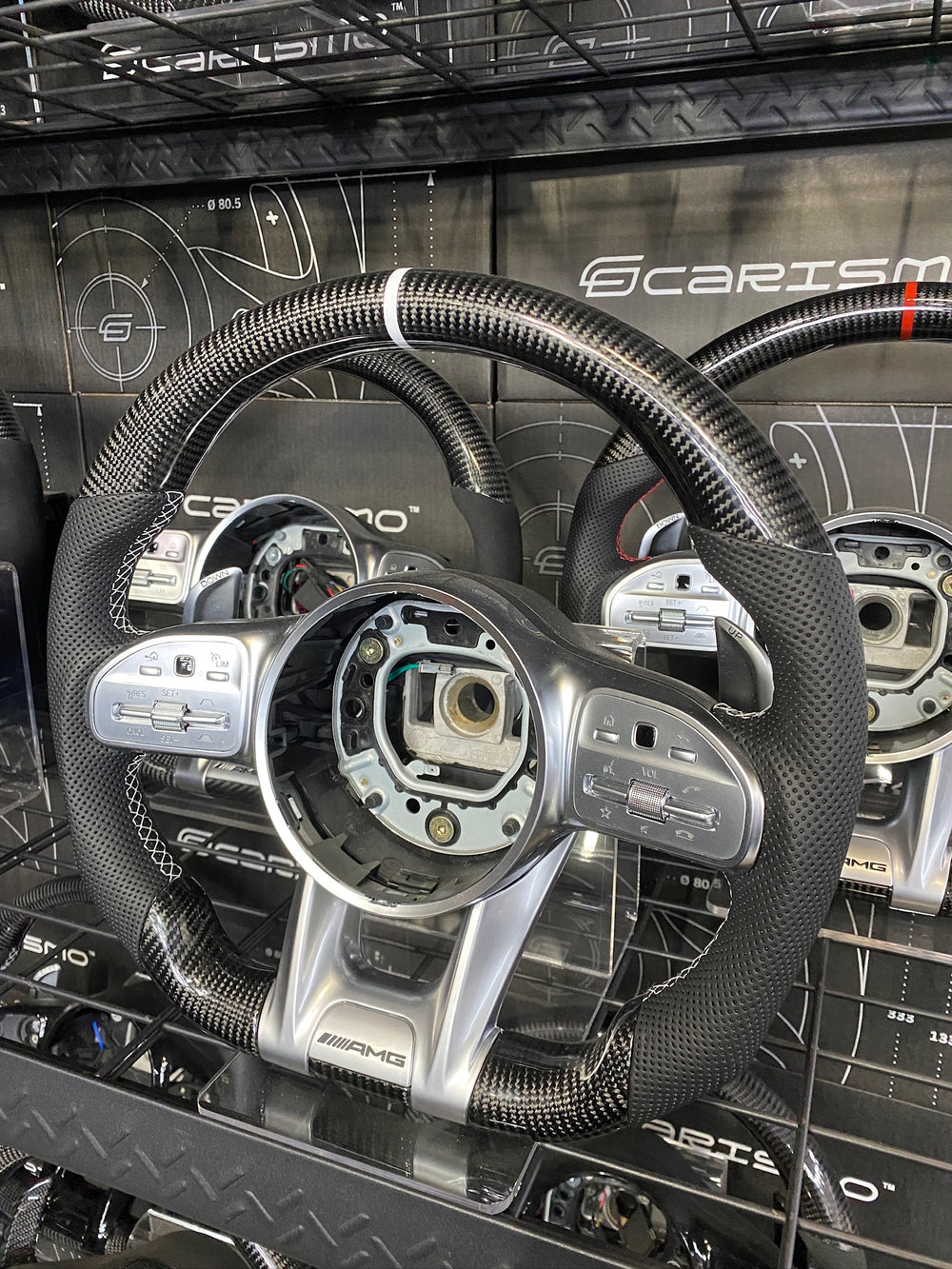 Carismo Steering Wheel For Mercedes/AMG (2020 AMG Performance Wheel) - Sport - Gloss Carbon - Perforated Leather - White