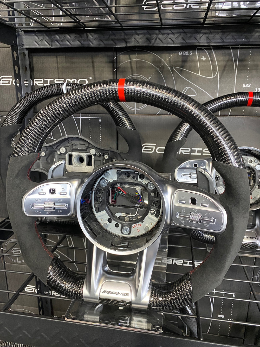 Carismo Steering Wheel For Mercedes/AMG (2020 AMG Performance Wheel) - Sport - Gloss Carbon - Alcantara - Red