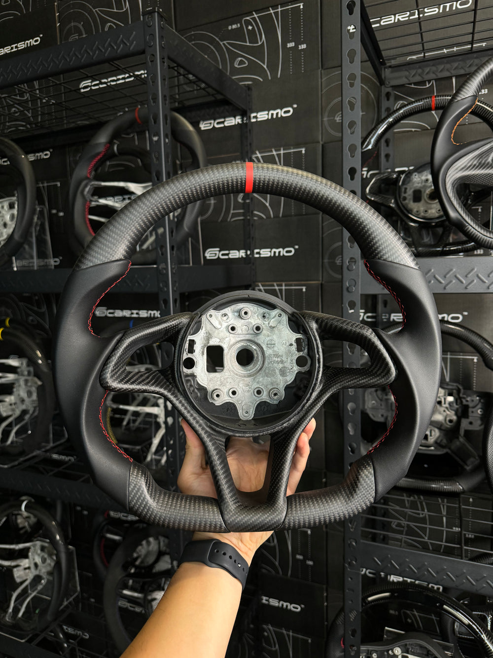 Carismo Steering Wheel For McLaren Sports Series - Sport - Matte Carbon - Smooth Leather - Red
