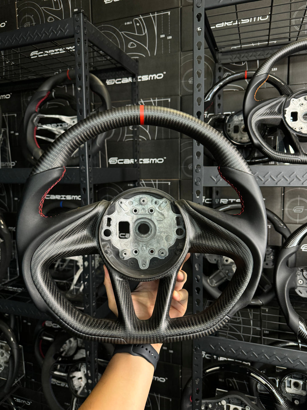 Carismo Steering Wheel For McLaren Super Series - Sport - Matte Carbon - Smooth Leather - Red