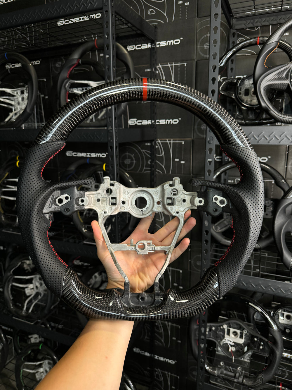 Carismo Steering Wheel For Toyota Camry (Gen 8) - Sport - Gloss Carbon - Perforated Leather - Red