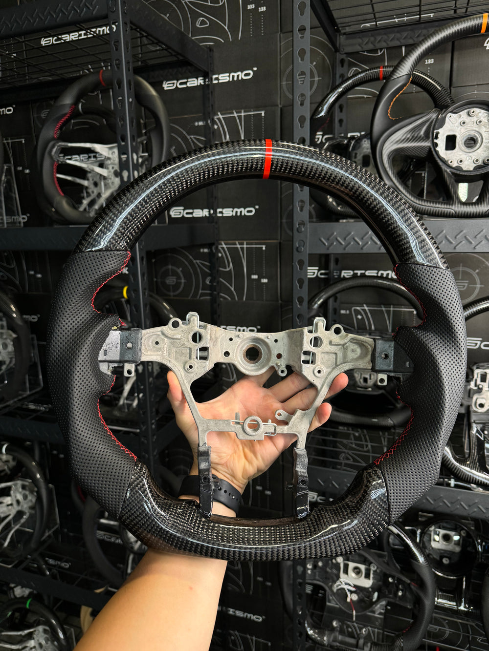 Carismo Steering Wheel For Toyota GR Land Cruiser - Sport - Gloss Carbon - Perforated Leather - Red