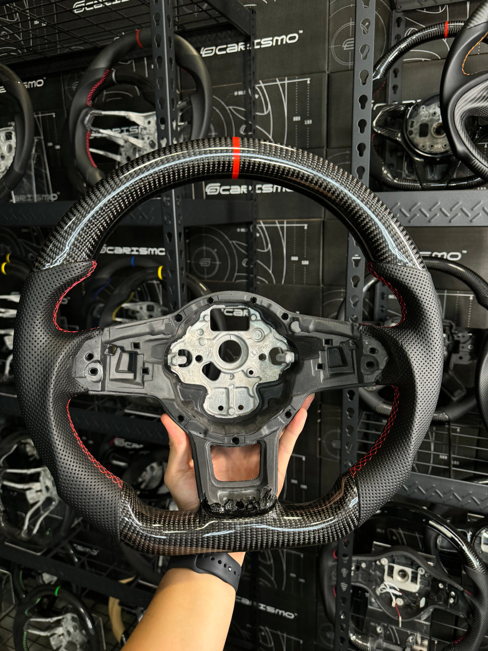 Carismo Steering Wheel For Volkswagen Golf (MK7) - Sport - Gloss Carbon - Perforated Leather - Red