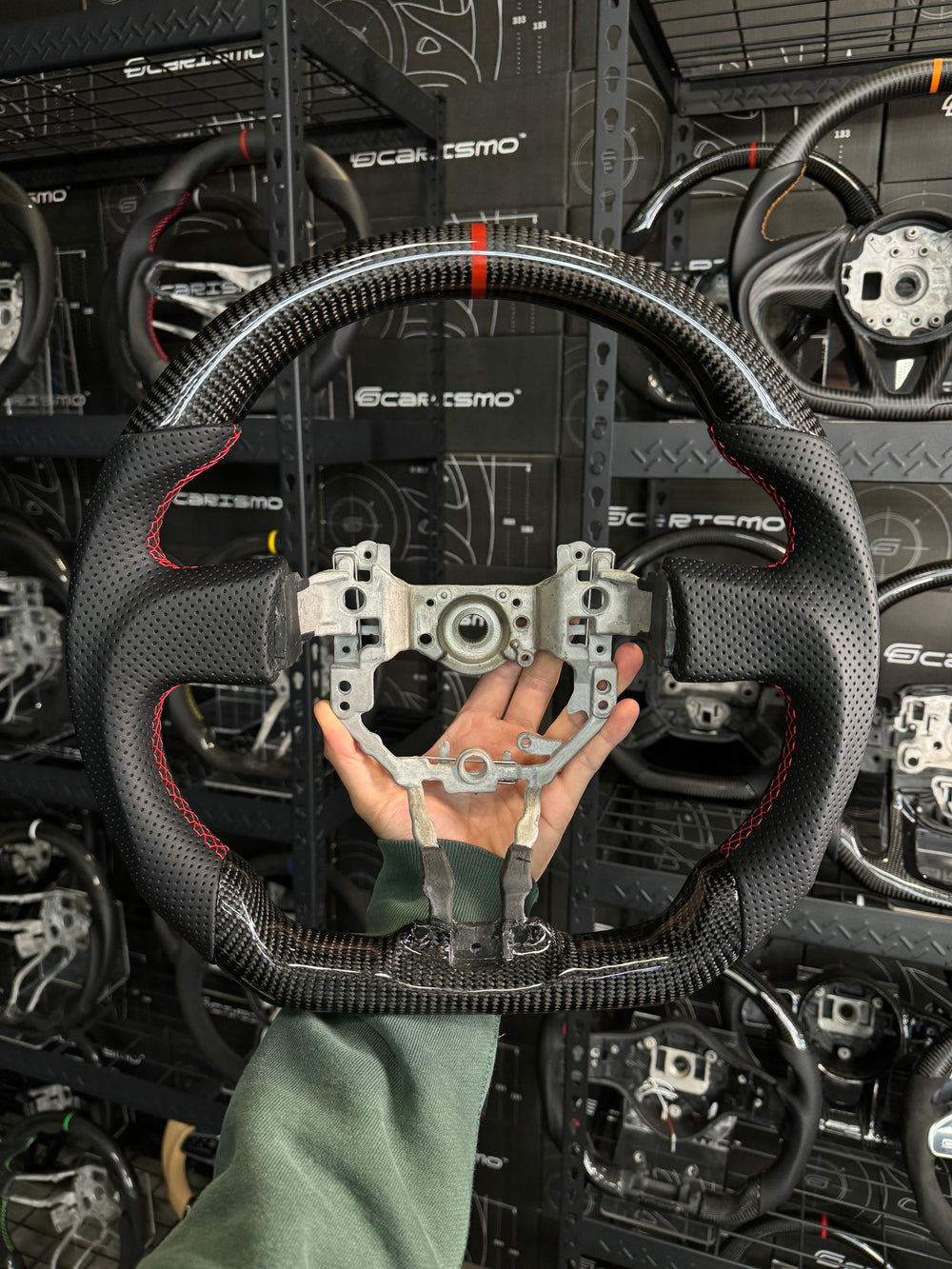 Carismo Steering Wheel For Toyota GT86 (ZN6) - Sport - Gloss Carbon - Perforated Leather - Red