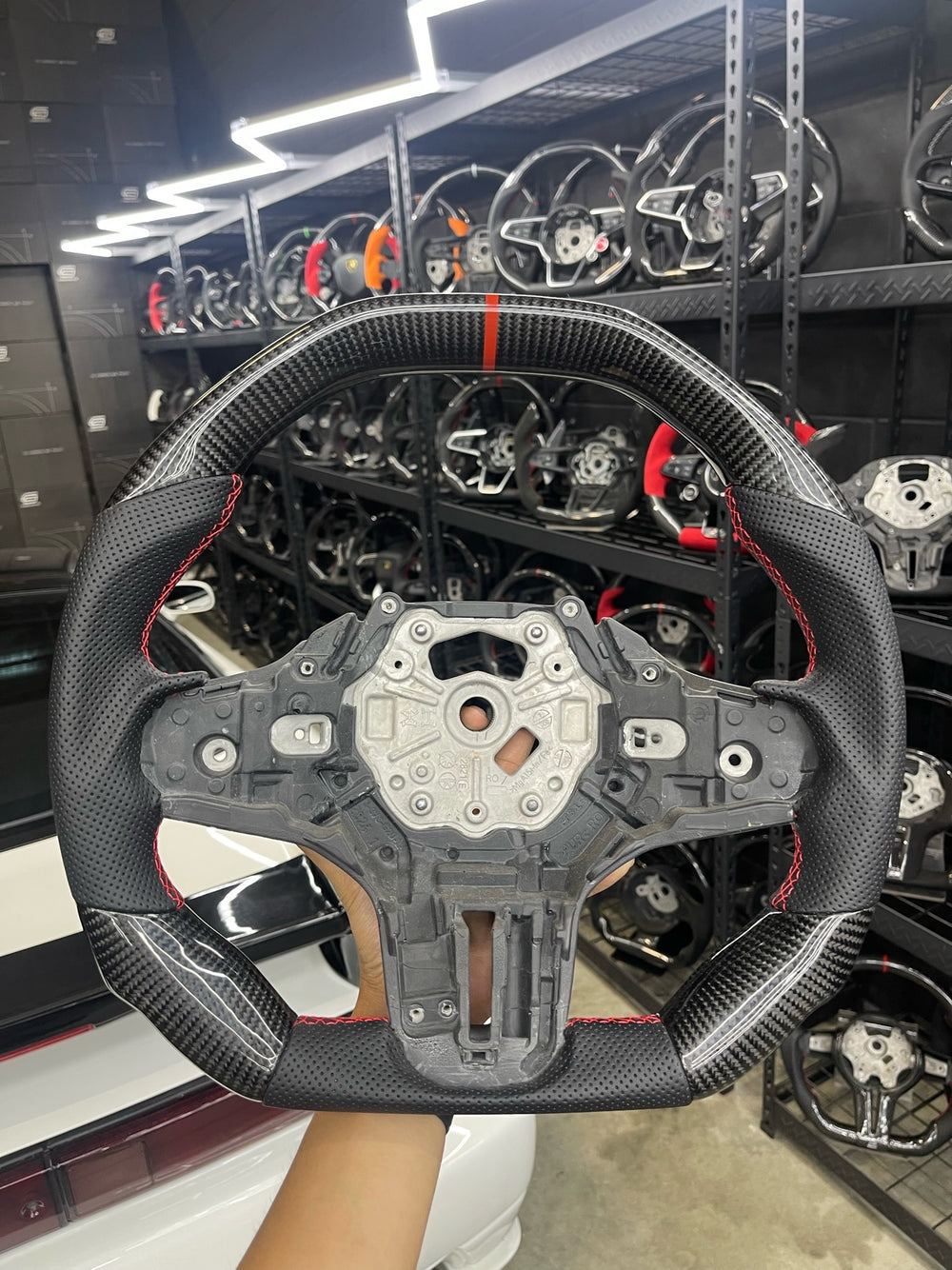 Carismo Steering Wheel For BMW G-Series (M Performance Wheel) - Signature - Gloss Carbon - Perforated Leather - Red
