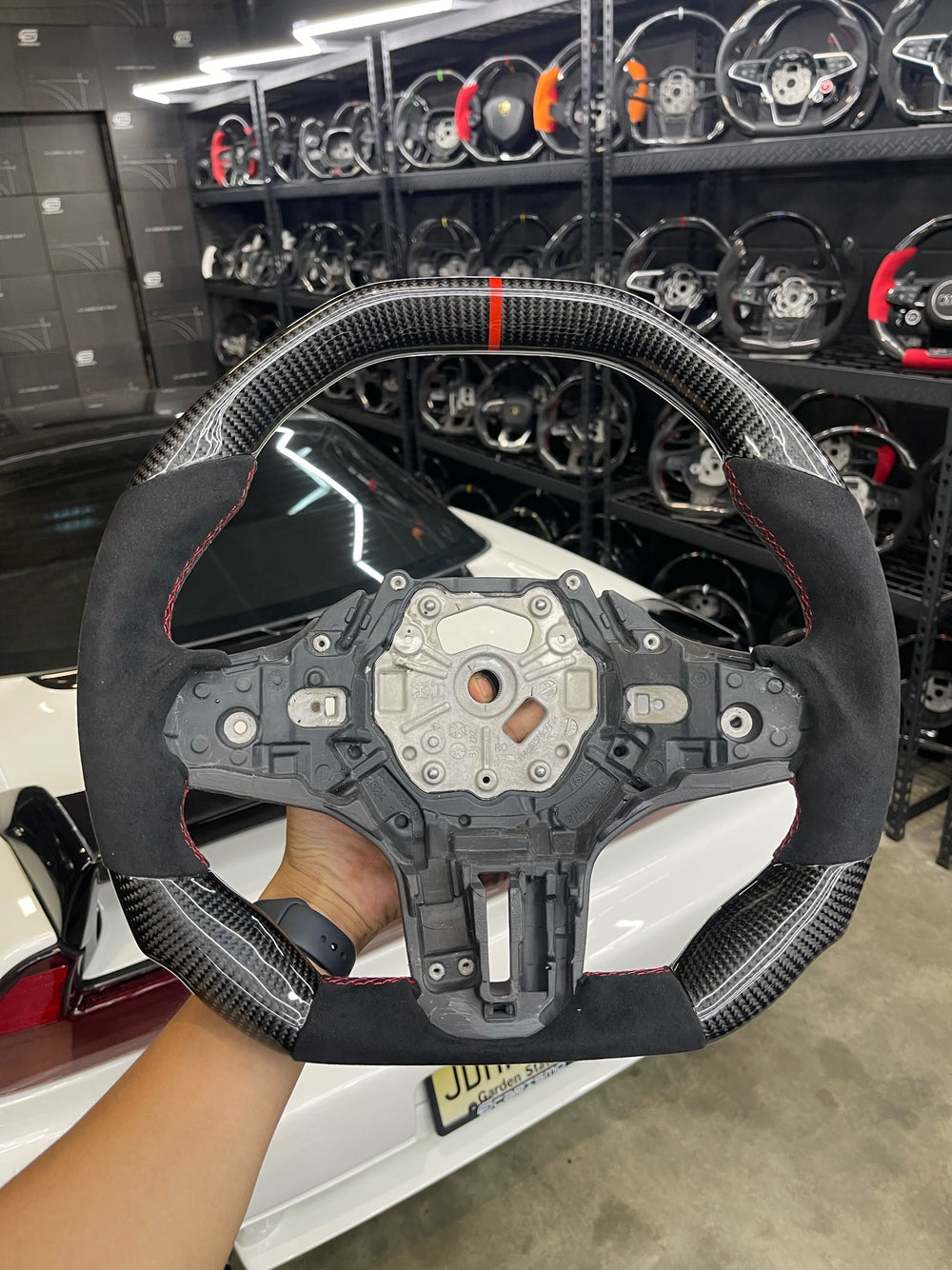 Carismo Steering Wheel For BMW G-Series (M Performance Wheel) - Signature - Gloss Carbon - Alcantara - Red