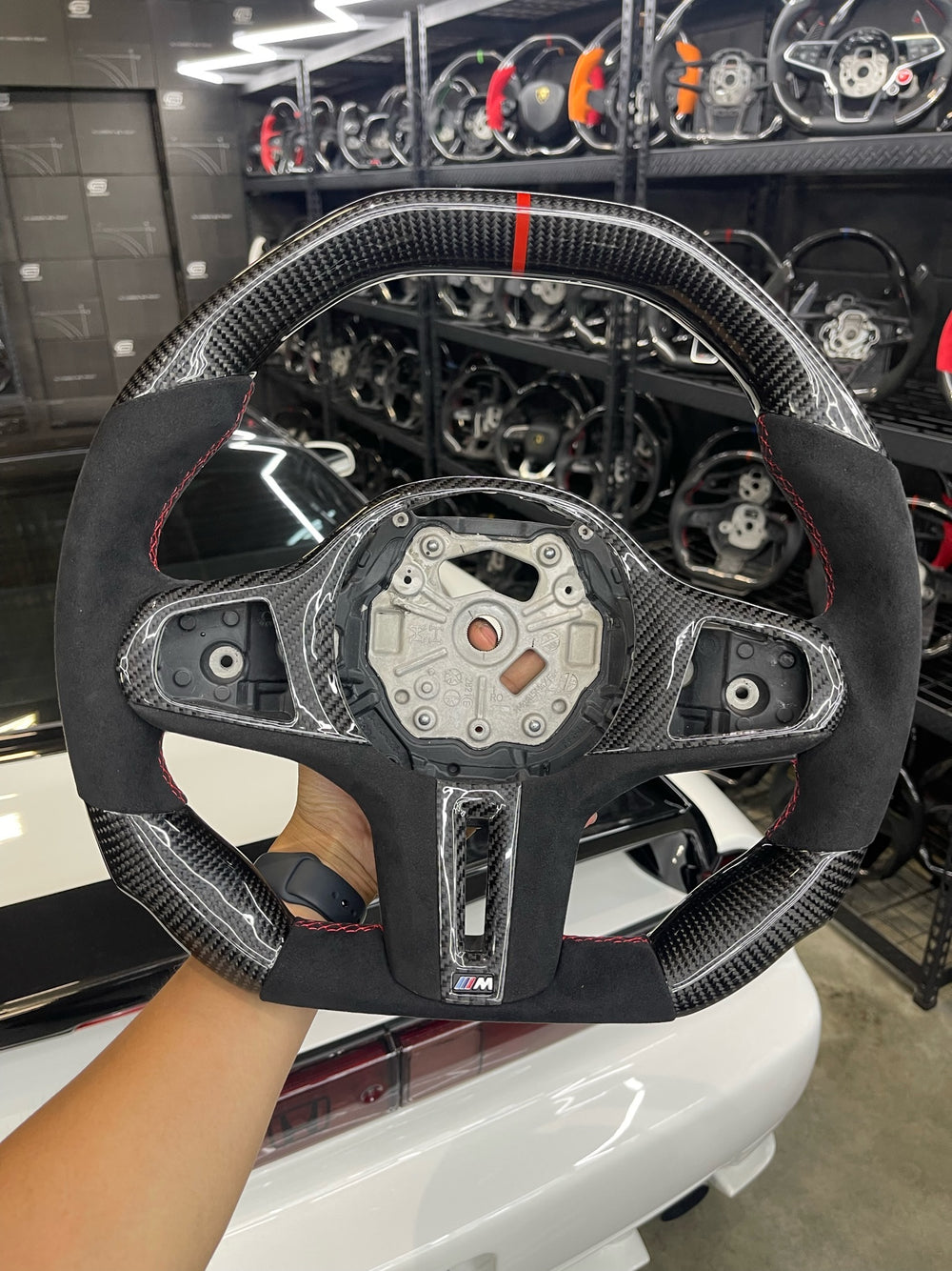 Carismo Steering Wheel For BMW G-Series (M Performance Wheel) - Signature - Gloss Carbon - Alcantara - Red