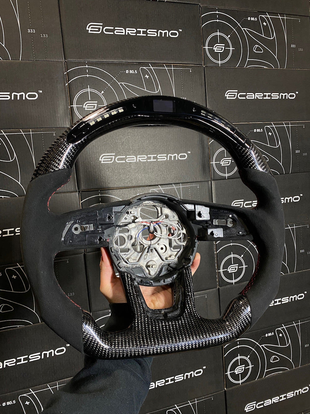 Carismo Steering Wheel For Audi (B9 Wheel) - Classic RPM LED - Gloss Carbon - Alcantara - Red