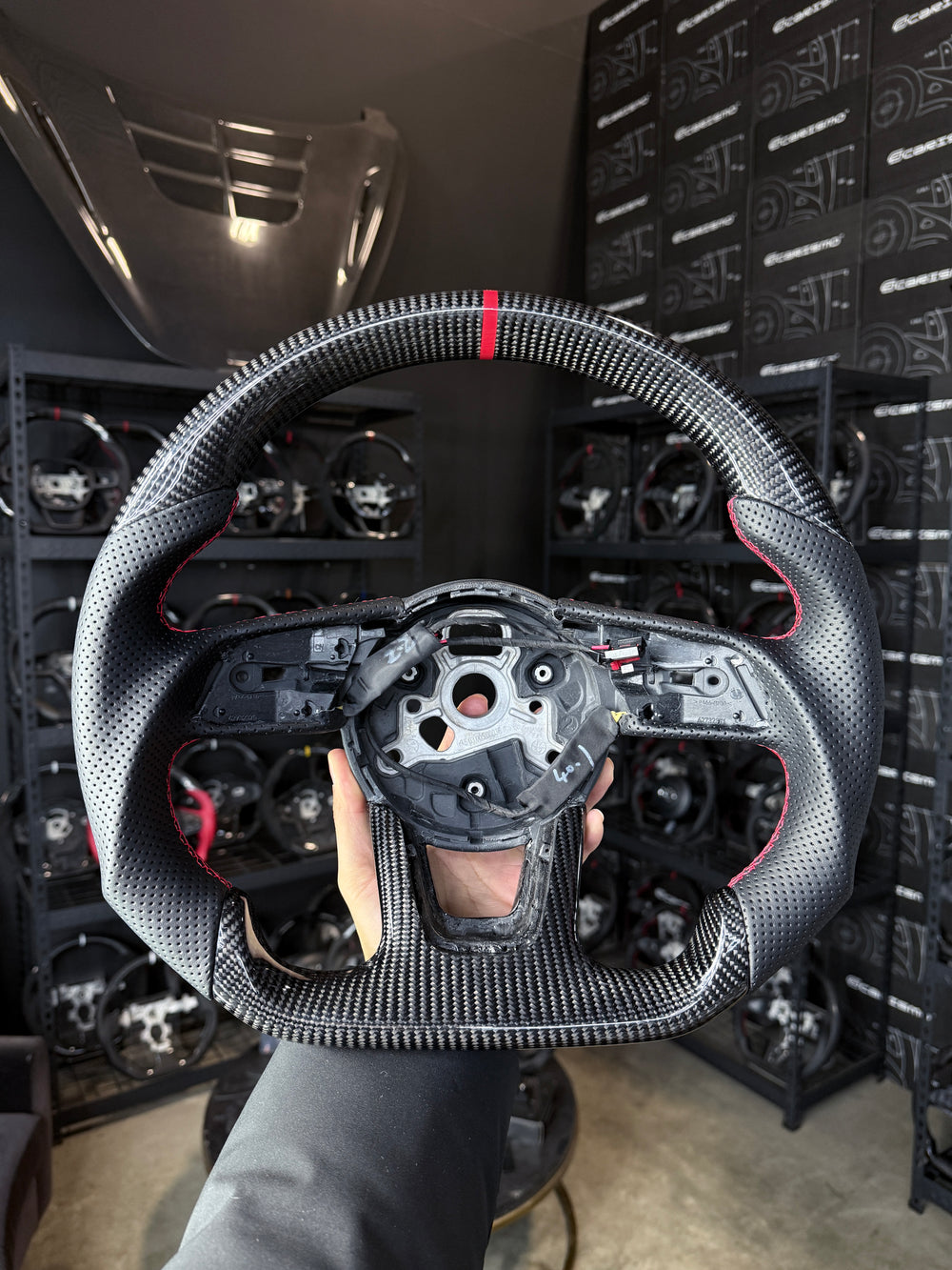 Carismo Steering Wheel For Audi (B9 Wheel) - Sport - Gloss Carbon - Perforated Leather - Red