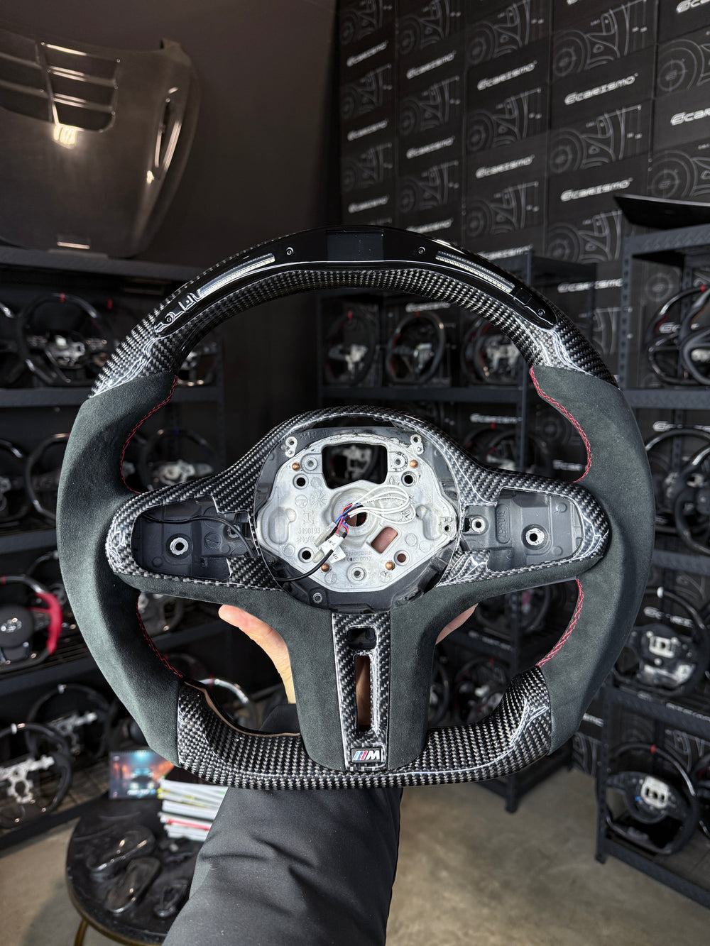 Carismo Steering Wheel For BMW G-Series (M Performance Wheel) - Classic RPM LED - Gloss Carbon - Alcantara - Red
