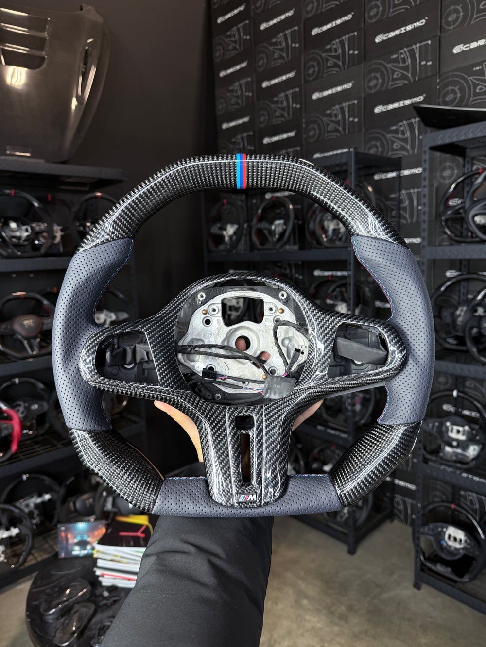 Carismo Steering Wheel For BMW G-Series (M Performance Wheel) - Signature - Gloss Carbon - Perforated Leather - BMW M Colors