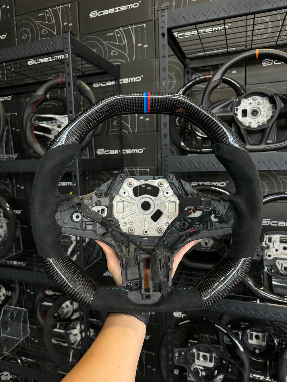 Carismo Steering Wheel For BMW G-Series (M Performance Wheel) - Signature - Gloss Carbon - Alcantara - BMW M Colors