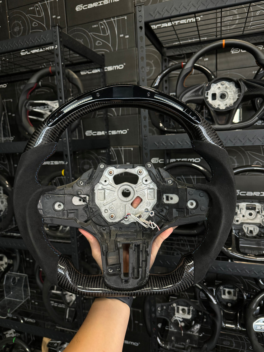 Carismo Steering Wheel For BMW G-Series (M Performance Wheel) - Classic RPM LED - Gloss Carbon - Alcantara - BMW M Colors