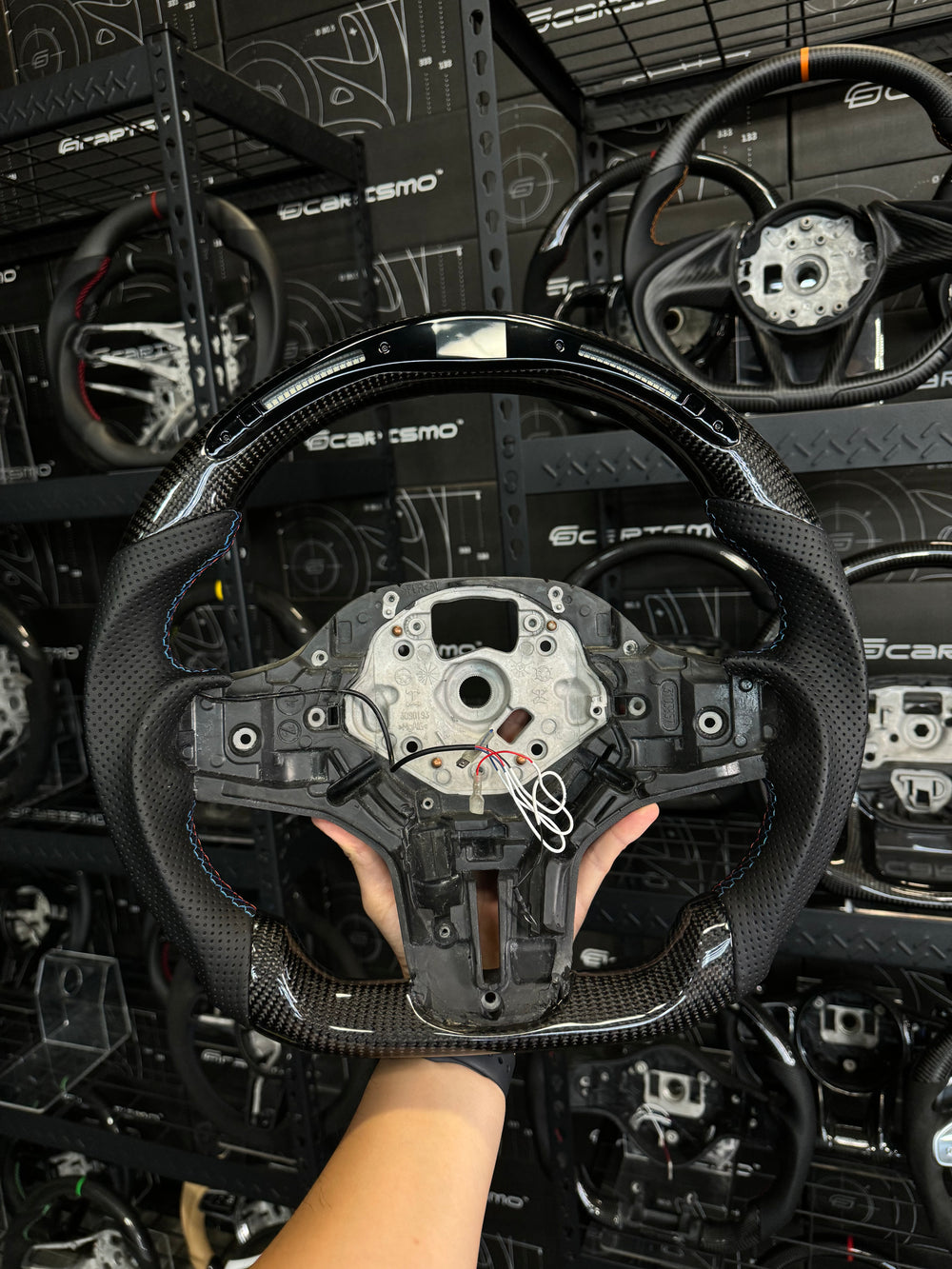 Carismo Steering Wheel For BMW G-Series (M Performance Wheel) - Classic RPM LED - Gloss Carbon - Perforated Leather - BMW M Colors