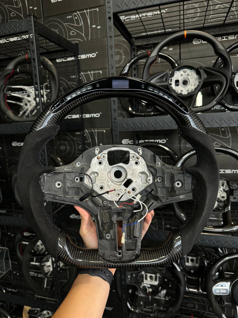 Carismo Steering Wheel For BMW G-Series (M Performance Wheel) - Classic RPM LED - Gloss Carbon - Alcantara - BMW M Colors