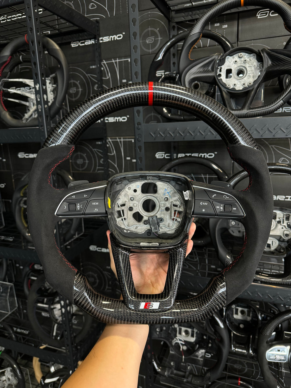 Carismo Steering Wheel For Audi (B9.5 Wheel) - Sport - Gloss Carbon - Alcantara - Red