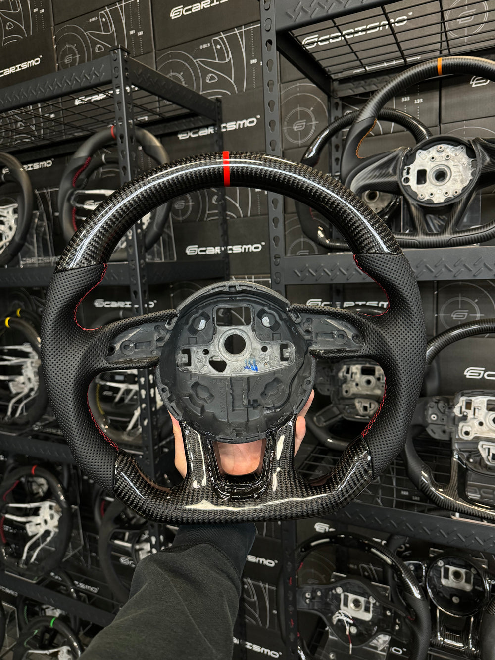 Carismo Steering Wheel For Audi (B9 Wheel) - Sport - Gloss Carbon - Perforated Leather - Red
