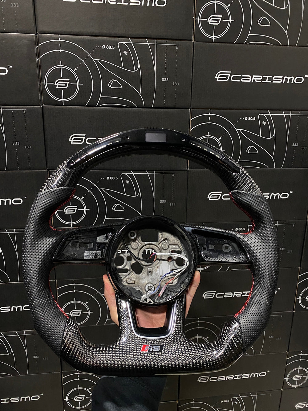Carismo Steering Wheel For Audi (B9 Wheel) - Classic RPM LED - Gloss Carbon - Perforated Leather - Red