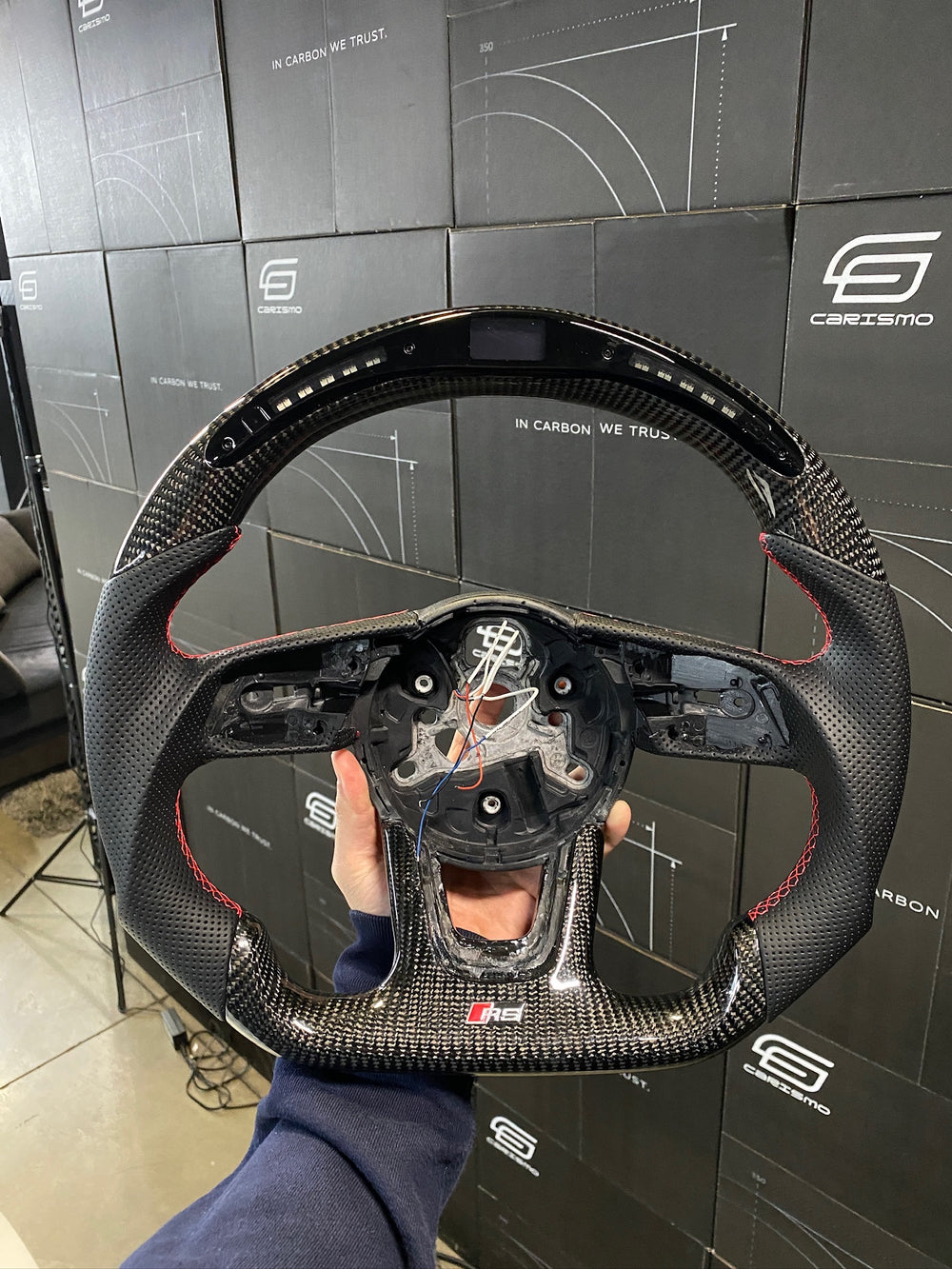 Carismo Steering Wheel For Audi (B9 Wheel) - Classic RPM LED - Gloss Carbon - Perforated Leather - Red
