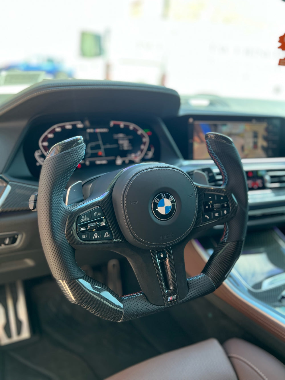 Carismo Steering Wheel For BMW G-Series (M Performance Wheel) - F1 Competition - Gloss Carbon - Perforated Leather - BMW M Colors