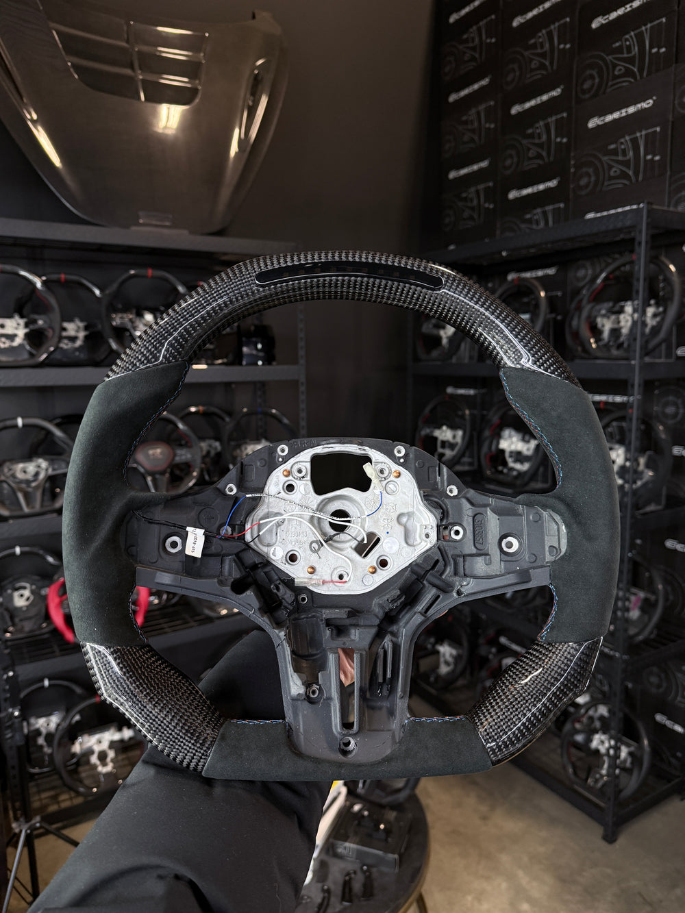 Carismo Steering Wheel For BMW G-Series (M Performance Wheel) - Sequential RPM LED - Gloss Carbon - Alcantara - BMW M Colors