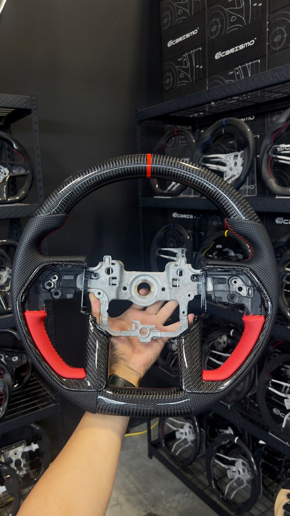 Carismo Steering Wheel For Toyota Tundra TRD (Gen 3) - Sport - Gloss Carbon - Perforated Leather - Red