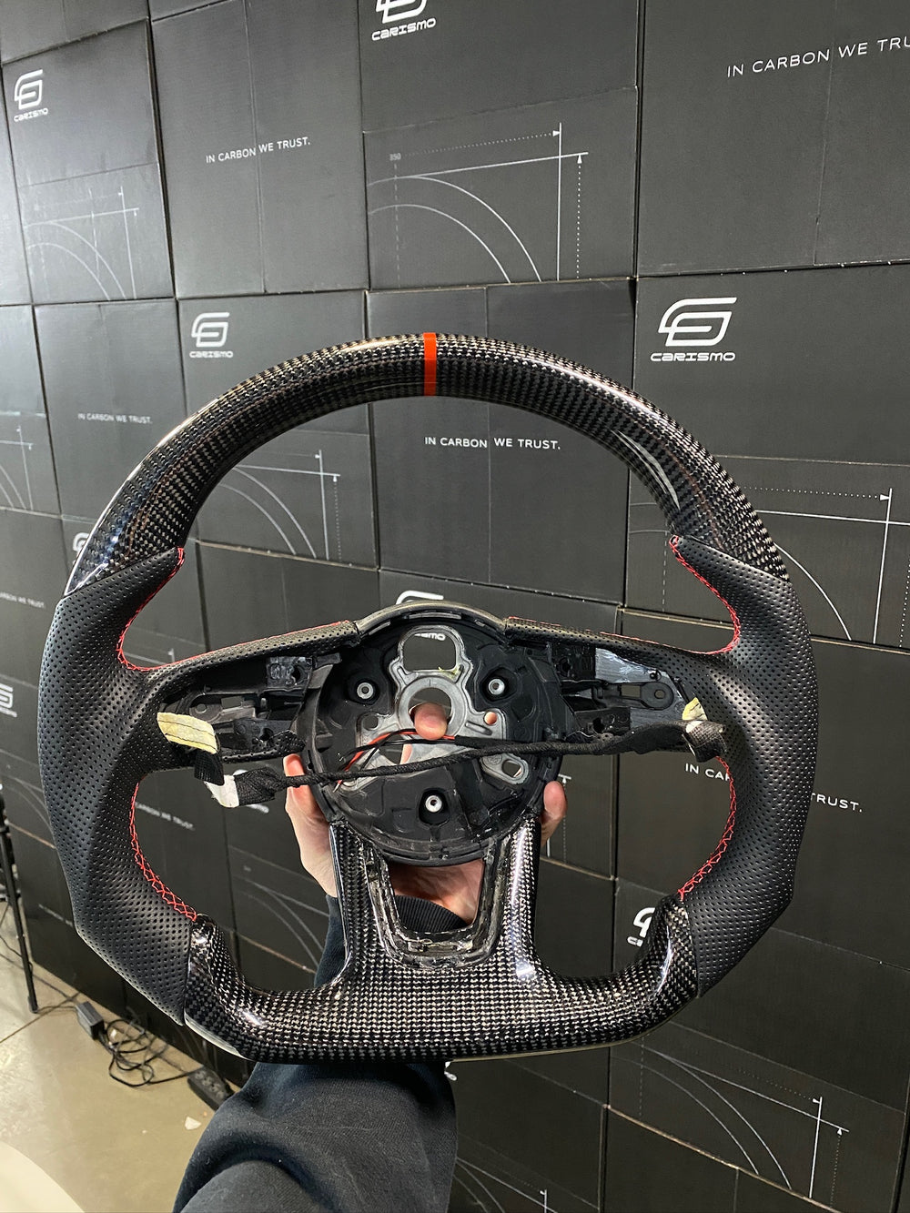 Carismo Steering Wheel For Audi (B9 Wheel) - Sport - Gloss Carbon - Perforated Leather - Red