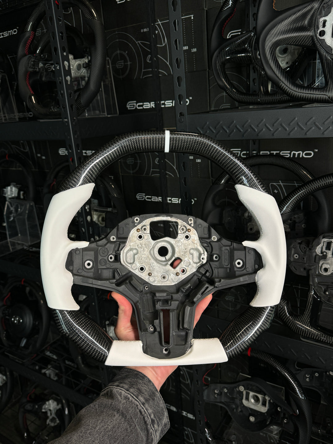 [Media/Test] BMW G-Series (M Performance Wheel) - Signature - Gloss Carbon - White Smooth Leather - White Stitching - White Stripe