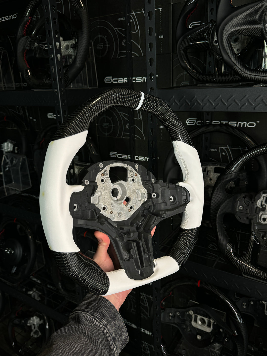 [Media/Test] BMW G-Series (M Performance Wheel) - Signature - Gloss Carbon - White Smooth Leather - White Stitching - White Stripe