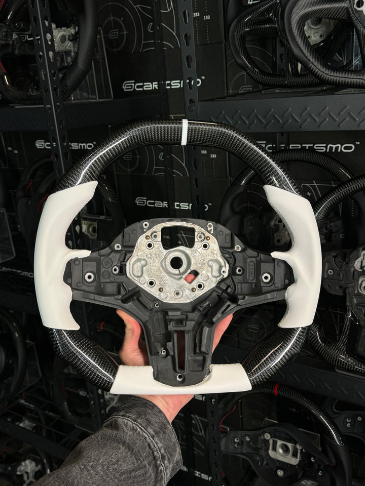 [Media/Test] BMW G-Series (M Performance Wheel) - Signature - Gloss Carbon - White Smooth Leather - White Stitching - White Stripe