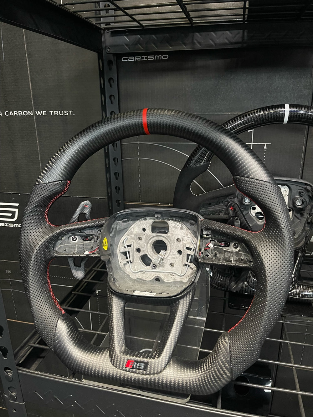 Carismo Steering Wheel For Audi (B9.5 Wheel) - Sport - Matte Carbon - Perforated Leather - Red