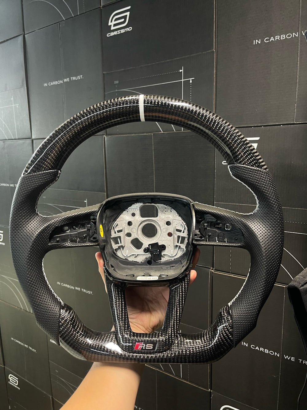 Carismo Steering Wheel For Audi (B9.5 Wheel) - Sport - Gloss Carbon - Perforated Leather - White