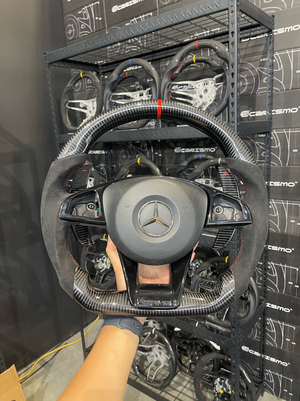 [Made to Order] Mercedes/AMG (2016 AMG Performance Wheel) - Sport - Gloss Carbon - Alcantara - Purple Stitching - Purple Stripe
