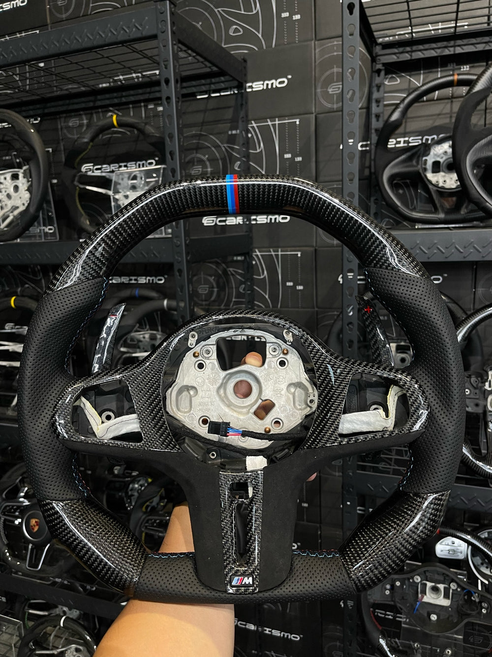 Carismo Steering Wheel For BMW G-Series (M Performance Wheel) - Signature - Gloss Carbon - Perforated Leather - BMW M Colors