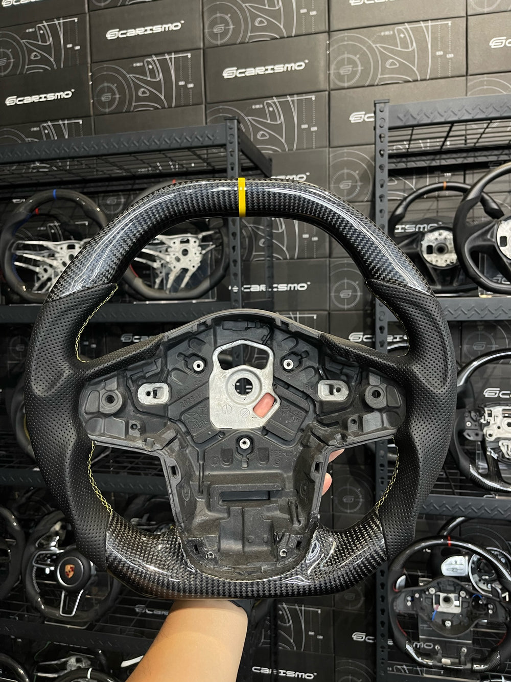 Carismo Steering Wheel For Toyota Supra (MKV) - Signature - Gloss Carbon - Perforated Leather - Yellow