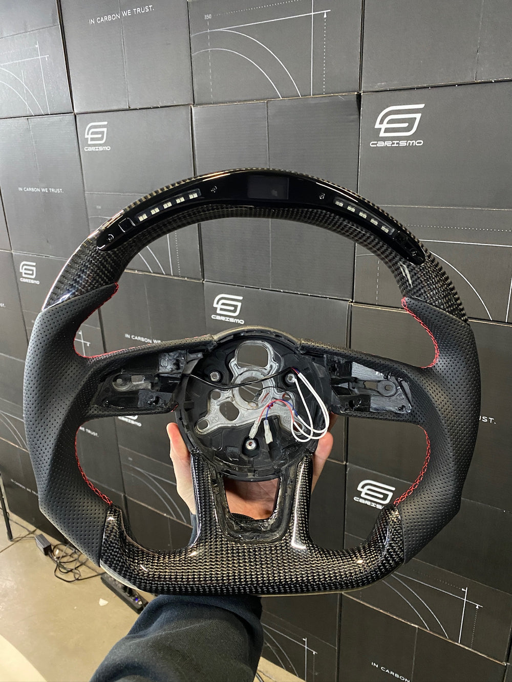 Carismo Steering Wheel For Audi (B9 Wheel) - Classic RPM LED - Gloss Carbon - Perforated Leather - Red
