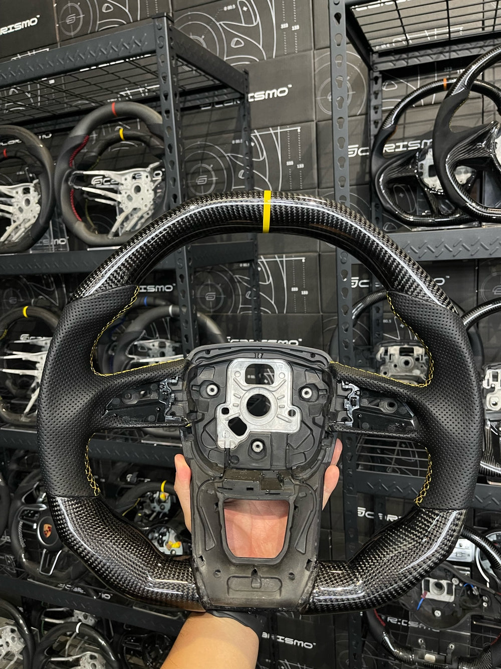 Carismo Steering Wheel For Lamborghini Urus - Signature - Gloss Carbon - Perforated Leather - Yellow