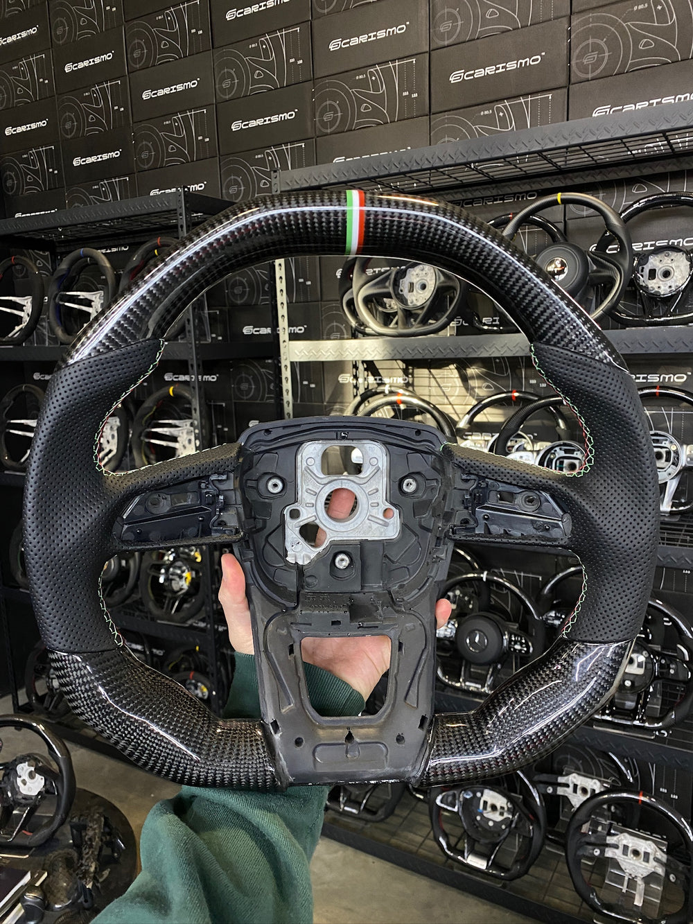 Carismo Steering Wheel For Lamborghini Urus - Signature - Gloss Carbon - Perforated Leather - Italian Flag Colors