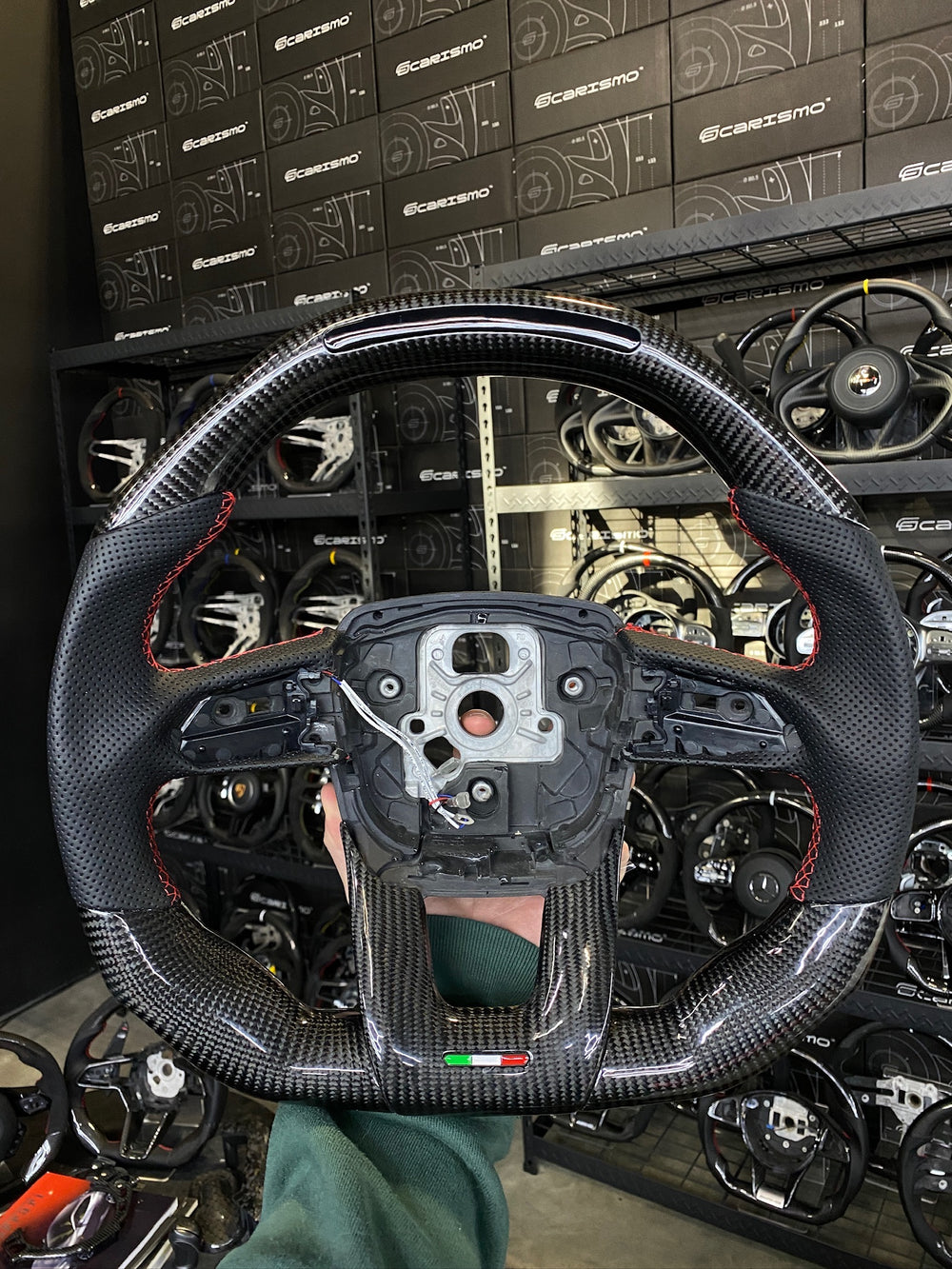 Carismo Steering Wheel For Lamborghini Urus - Sequential RPM LED - Gloss Carbon - Perforated Leather - Red