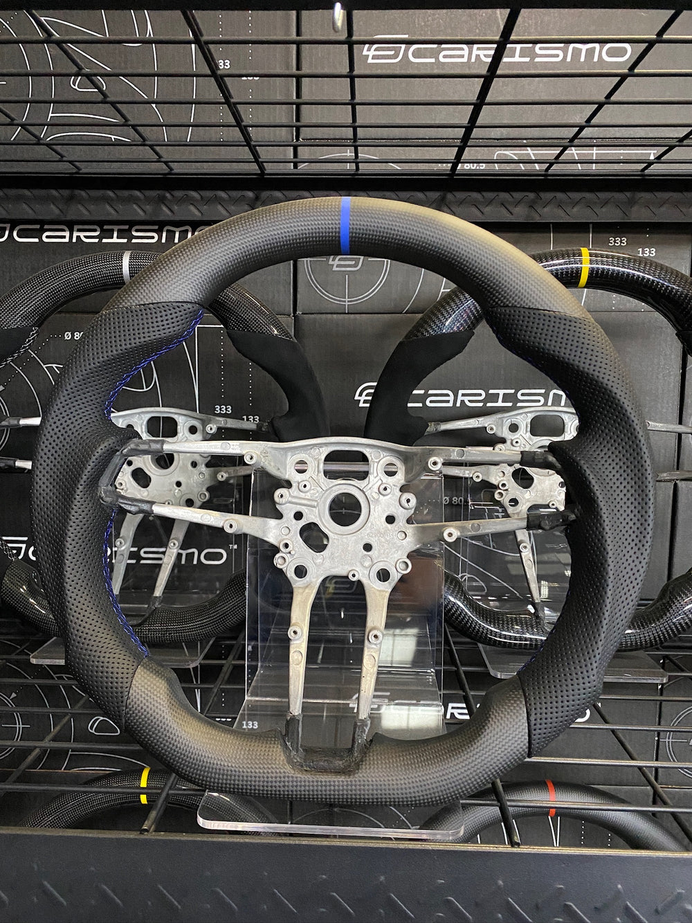 Carismo Steering Wheel For Porsche (992.1 Wheel) - Sport - Matte Plain Carbon - Perforated Leather - Blue