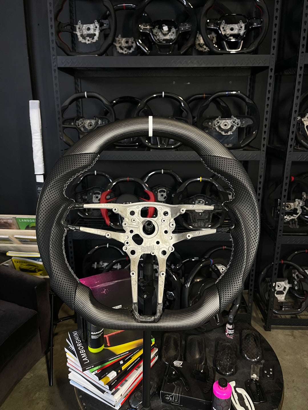 [Media/Test] Porsche (992.1 Wheel) - Sport - Matte Plain Carbon - Perforated Leather - White Stitching - White Stripe