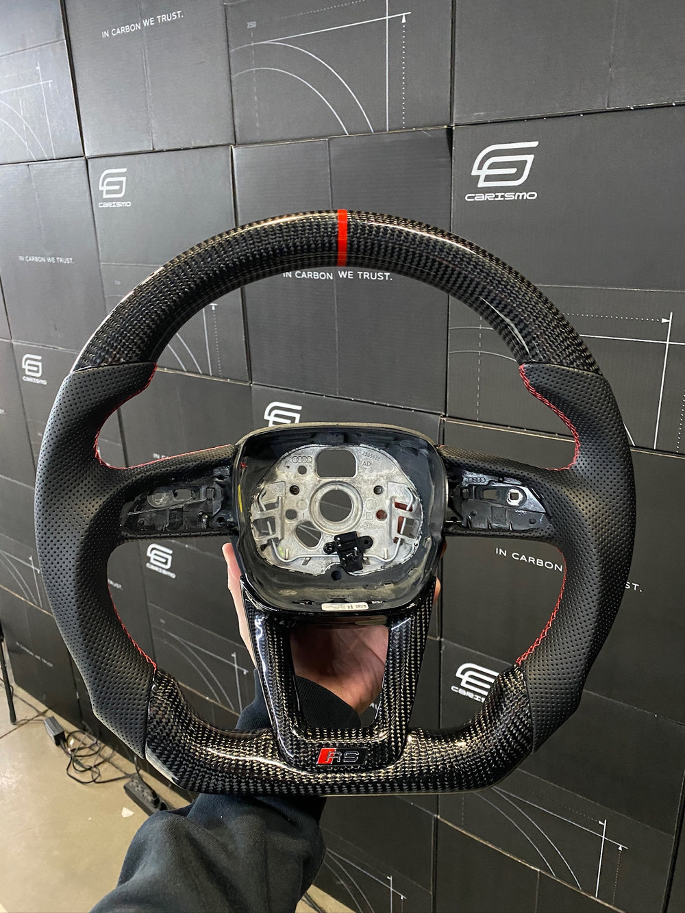 Carismo Steering Wheel For Audi (B9.5 Wheel) - Sport - Gloss Carbon - Perforated Leather - Red